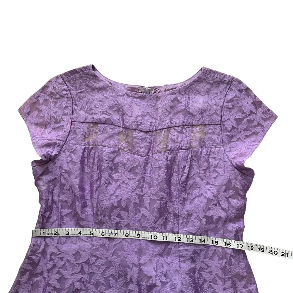 Vtg 1970s Large Lilac Purple Sheer Floral Chiffon Modest Short Sleeve Prom Dress - Picture 13 of 15
